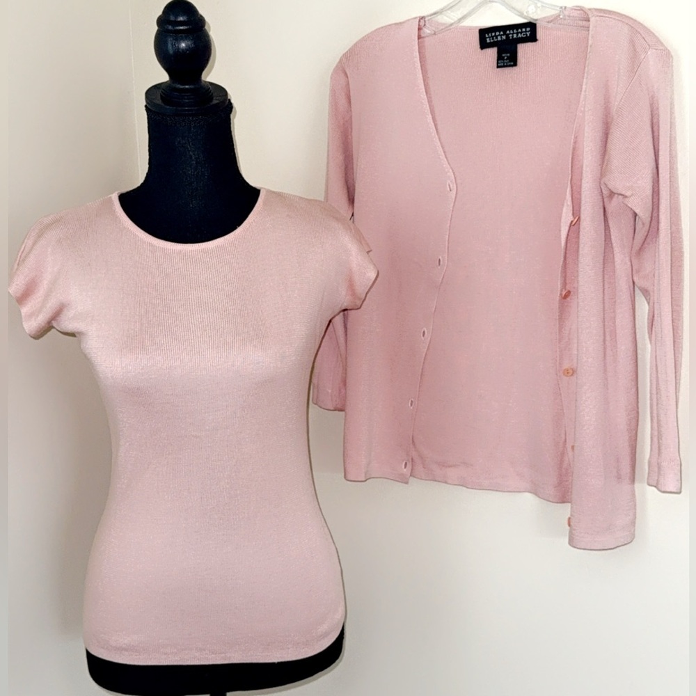 ELLEN TRACY Blush Knit Top and Cardigan Set